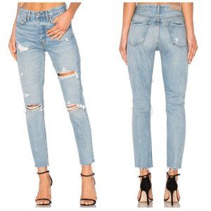 GRLFRND Karolina High Rise Ripped Distressed Jeans Ankle Slits Don't Cry Daddy